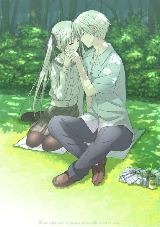 Gambar yang menggambarkan hubungan antar karakter dalam Yosuga no Sora