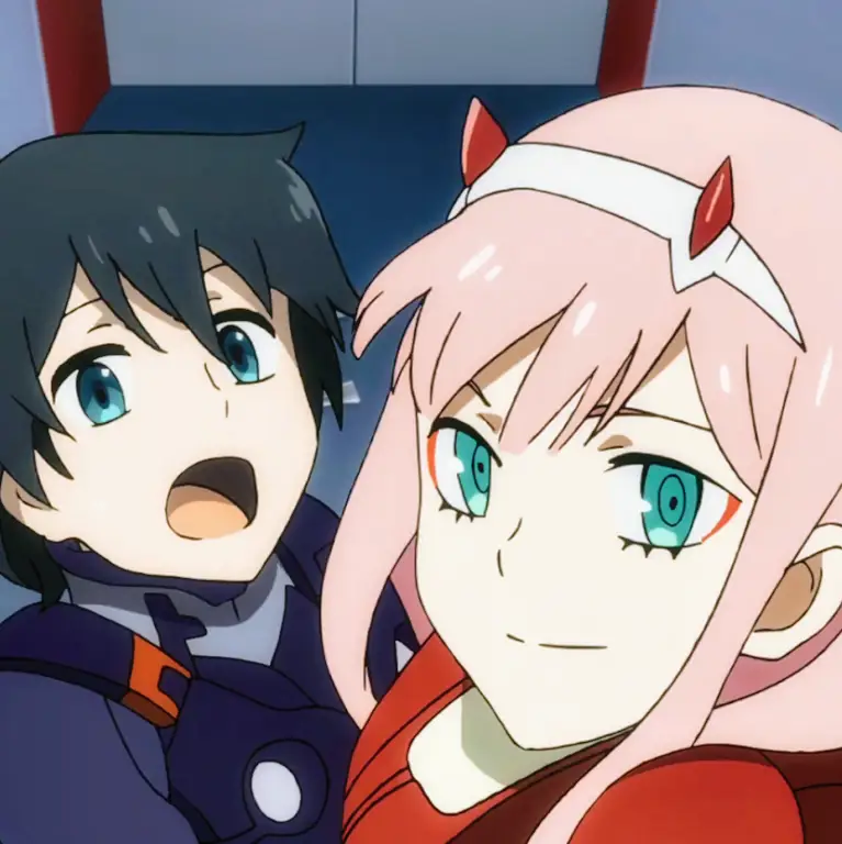 Hubungan rumit antara Hiro dan Zero Two Gambar Zero Two dan Hiro dalam anime Darling in the Franxx