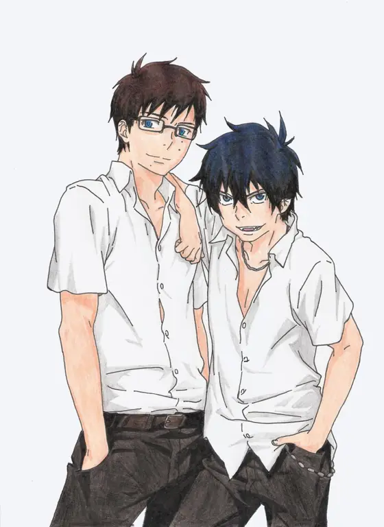 Gambar Yukio dan Rin Okumura bersama