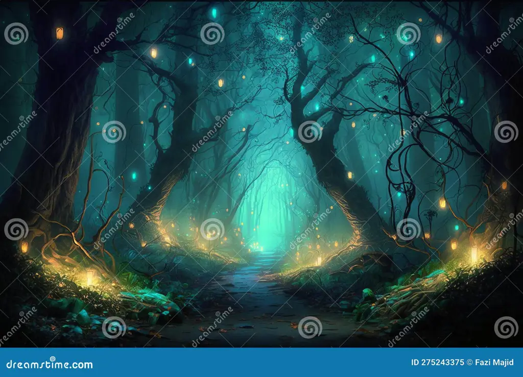 Ilustrasi hutan fantasi yang magis