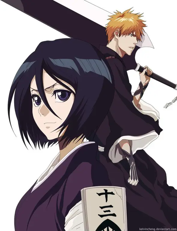 Gambar fanart Ichigo dan Rukia dari Bleach dalam sebuah doujin