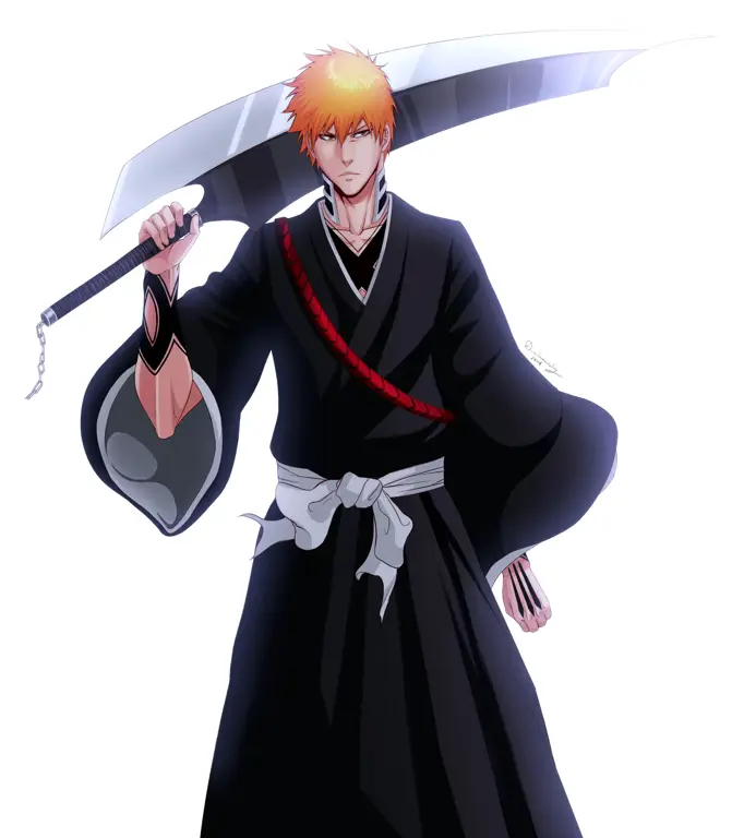 Ichigo Kurosaki, karakter utama Bleach, dalam pose siap bertarung.