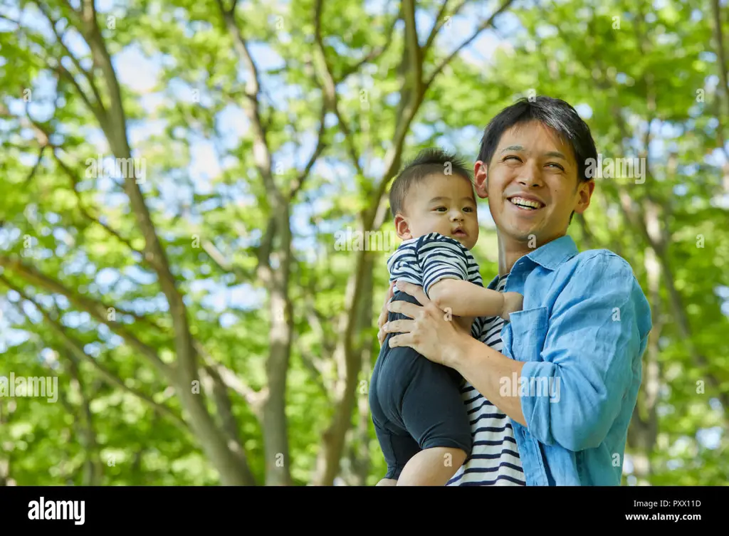 Gambar ayah dan anak laki-laki Jepang