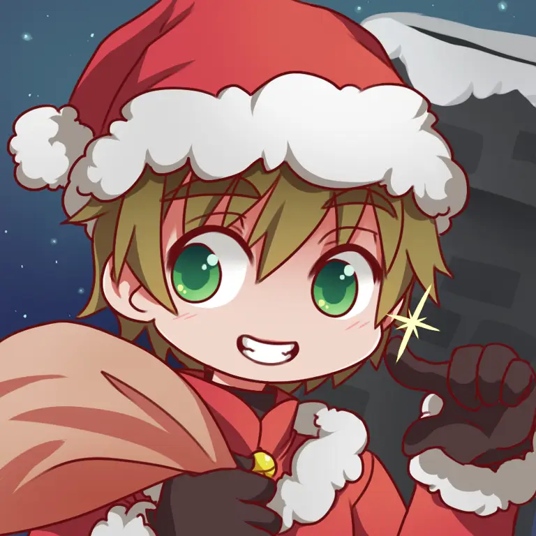 Gambar anak laki-laki anime mengenakan topi Santa