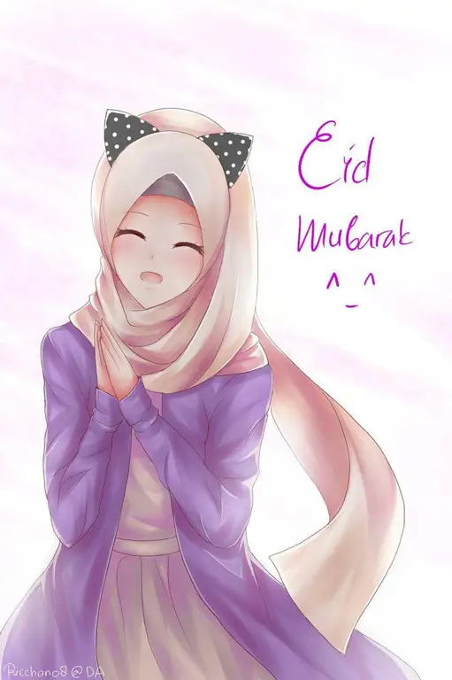 Ilustrasi karakter anime berhijab yang lucu