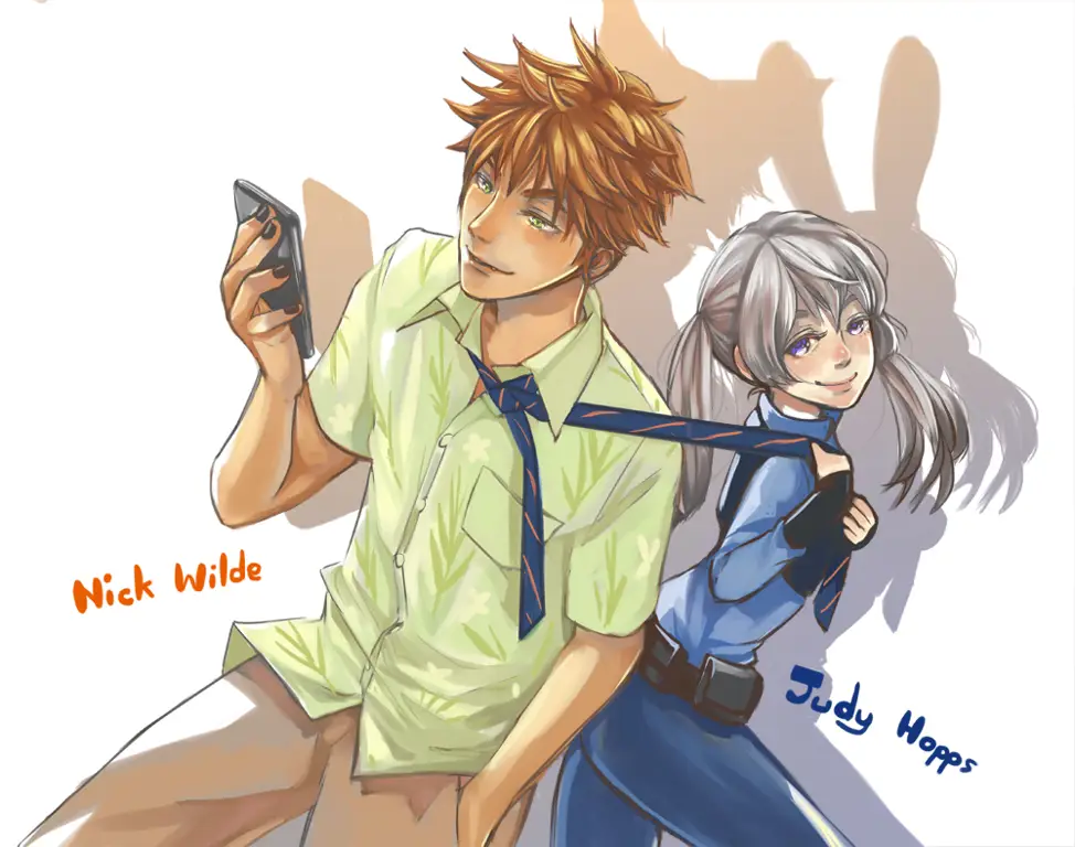 Gambar Anime Judy Hopps dan Nick Wilde