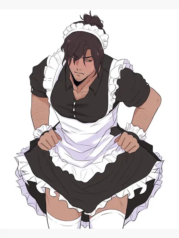 Ilustrasi anime maid dengan pose yang sugestif.