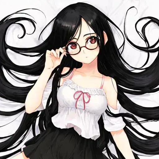 Foto anime perempuan dengan rambut panjang hitam