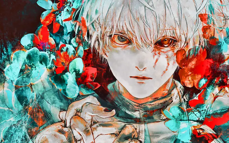 Ilustrasi anime Tokyo Ghoul dengan gaya gelap dan detail