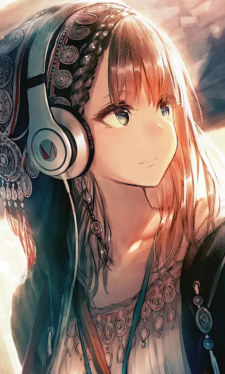 Gambar ilustrasi anime gadis dengan headphone