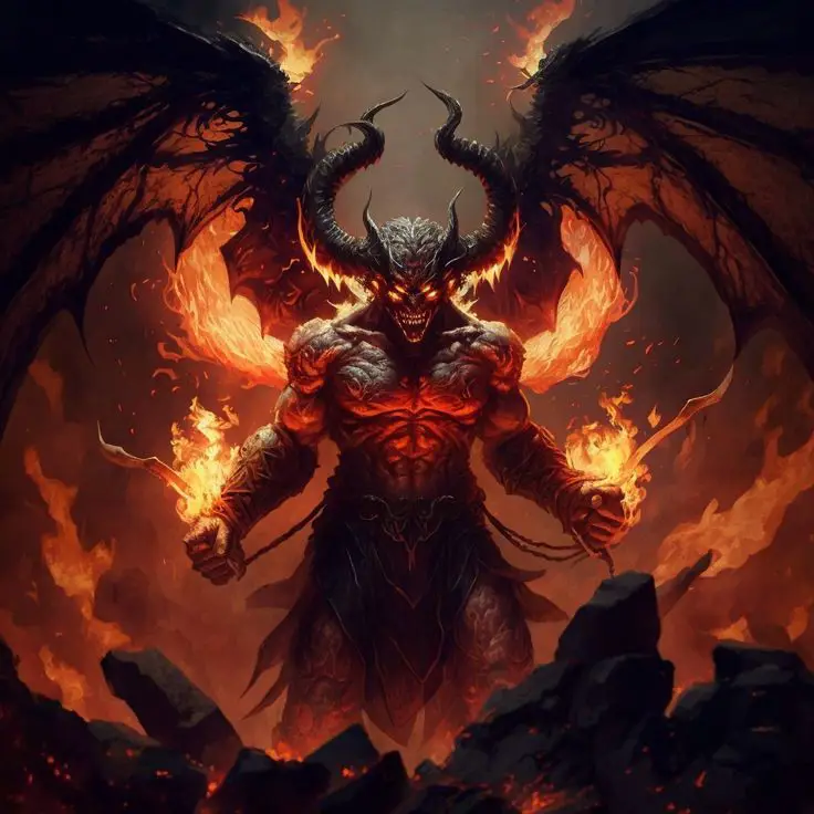 Ilustrasi archdemon dalam karya seni fantasi gelap