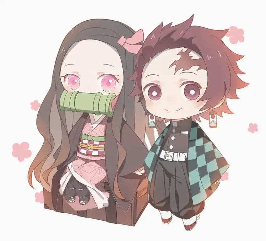 Gambar chibi Nezuko dan Tanjiro yang menggemaskan