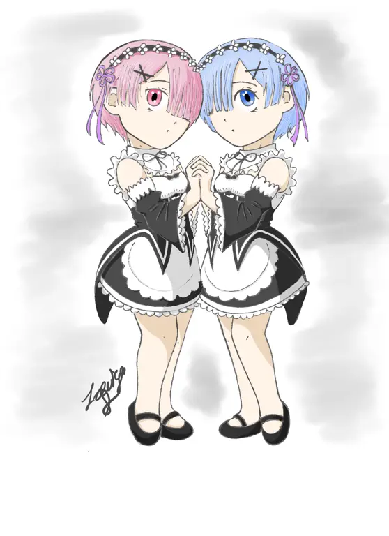 Gambar chibi Rem dan Ram yang lucu