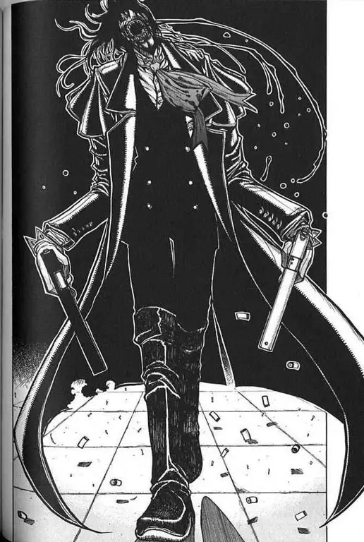 Panel manga Hellsing Ultimate yang menampilkan adegan aksi yang intens.