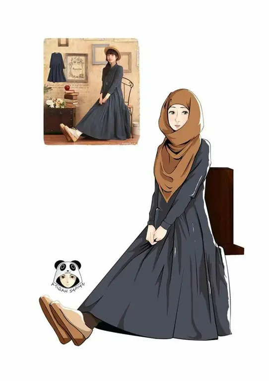 Gambar ilustrasi mode hijab anime muslimah