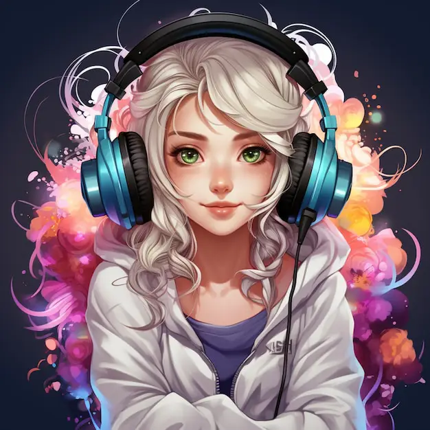 Gadis anime imut dengan headphone