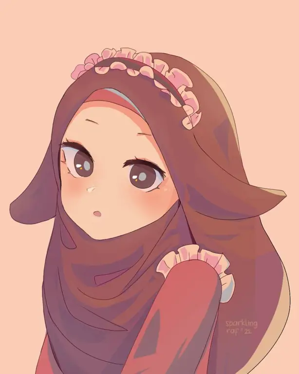 Gambar seorang gadis anime dengan pakaian Islami