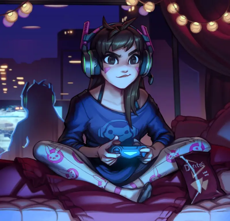 Gadis anime lucu bermain video game