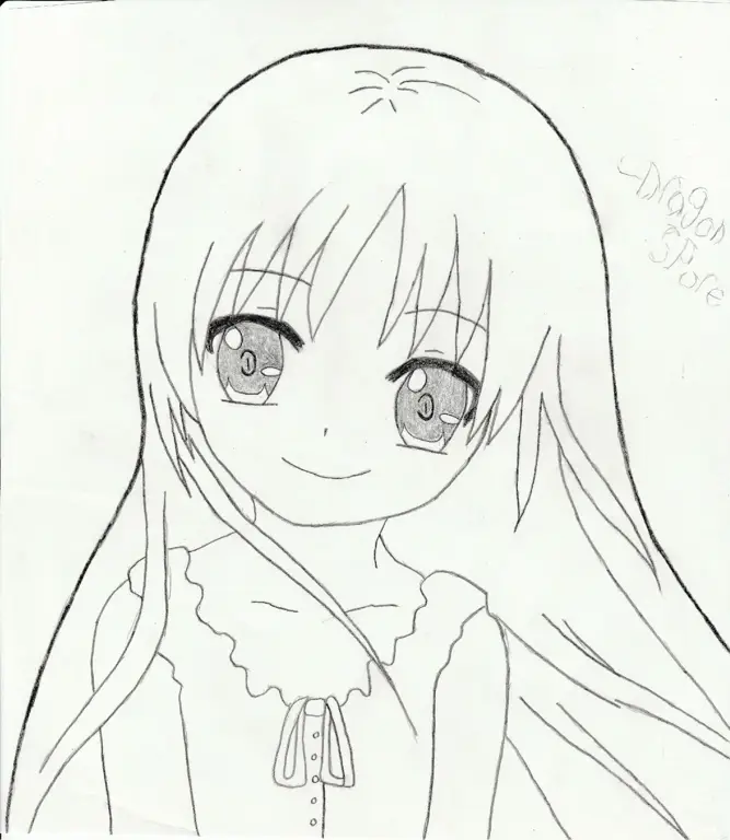 Gambar sketsa gadis anime yang lucu