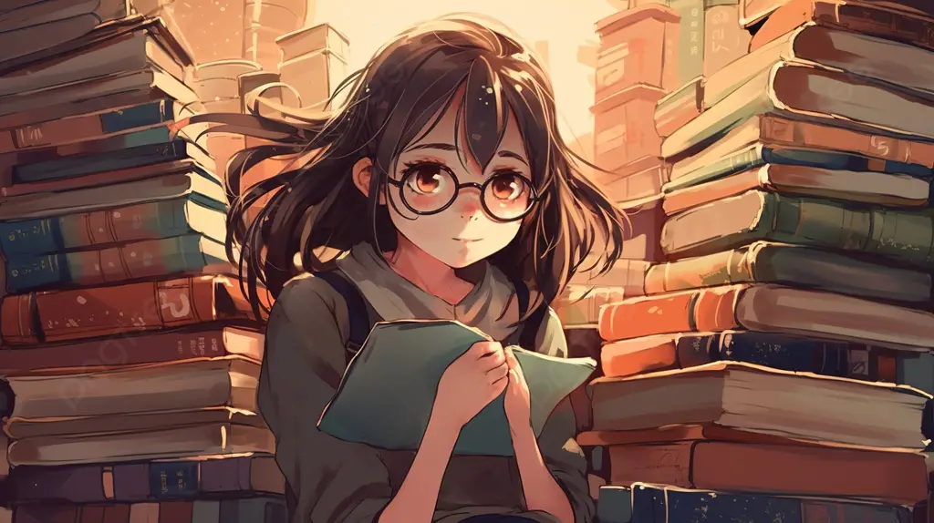 Gambar seorang gadis anime yang sedang membaca buku dengan khusyuk