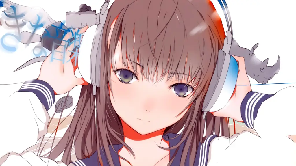 Gambar seorang gadis anime mengenakan headphone