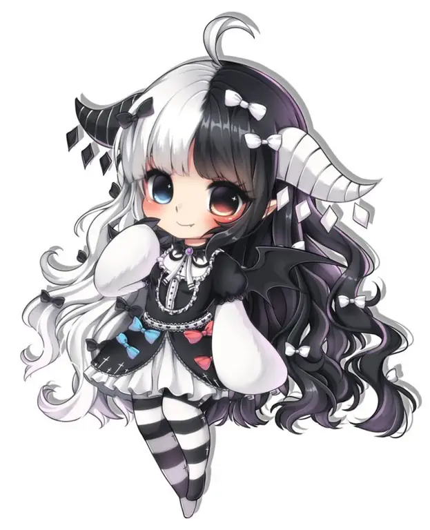 Gambar gadis anime chibi hitam putih yang lucu dan menggemaskan