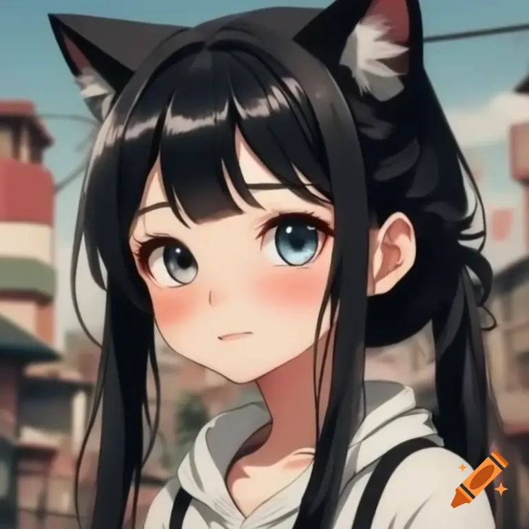 Ilustrasi gadis anime kucing yang lucu