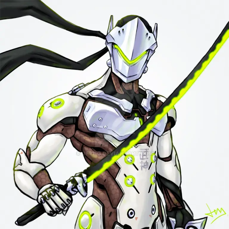 Genji dari Overwatch dalam gaya anime