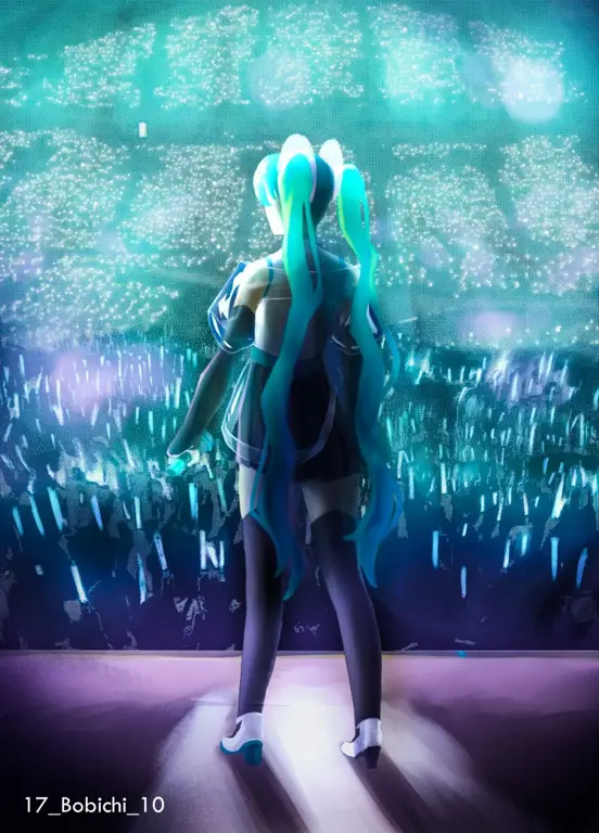 Ilustrasi konser Hatsune Miku yang meriah