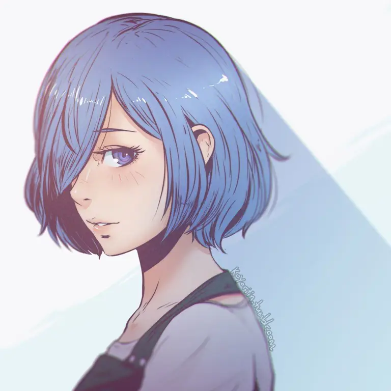 Ilustrasi karakter anime bernama Ruri Gambar gadis anime berambut biru