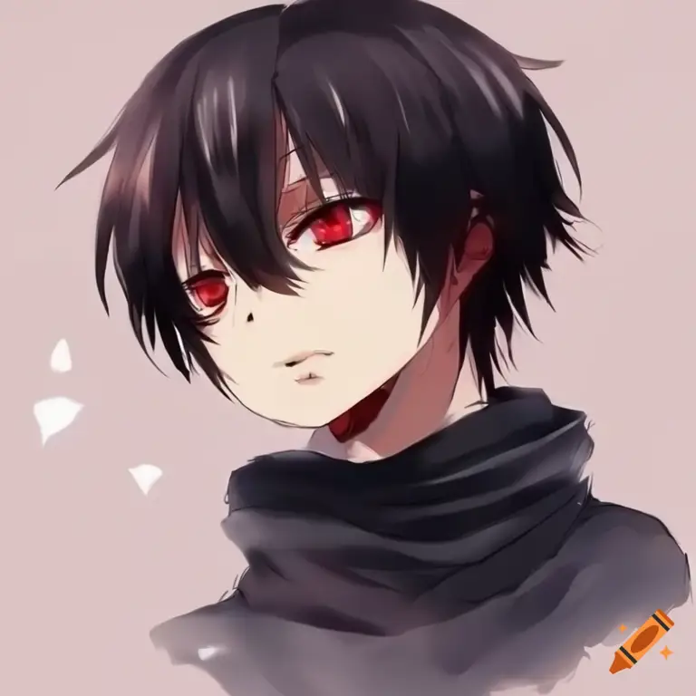 Gambar ilustrasi anime pria berambut hitam mata merah