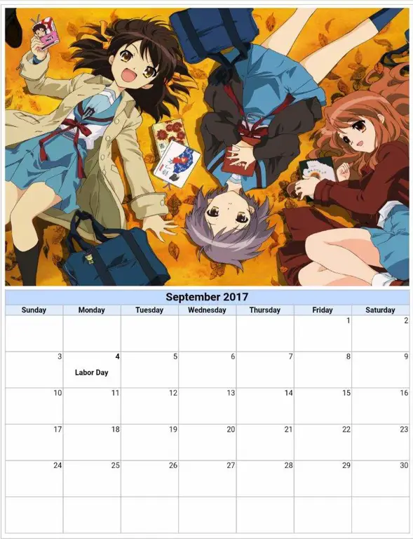 Ilustrasi karakter anime pada kalender