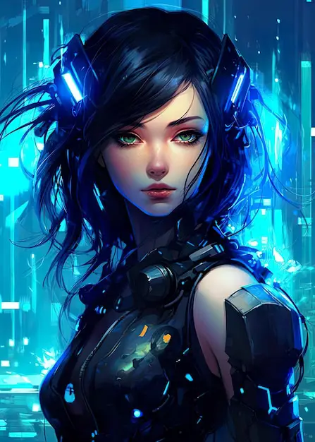 Ilustrasi karakter wanita anime cyberpunk