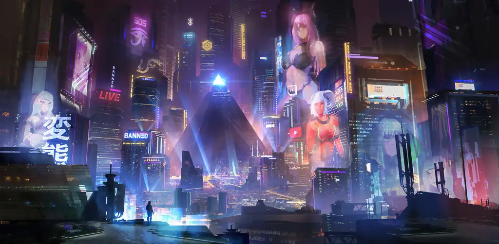 Gambar kota anime cyberpunk