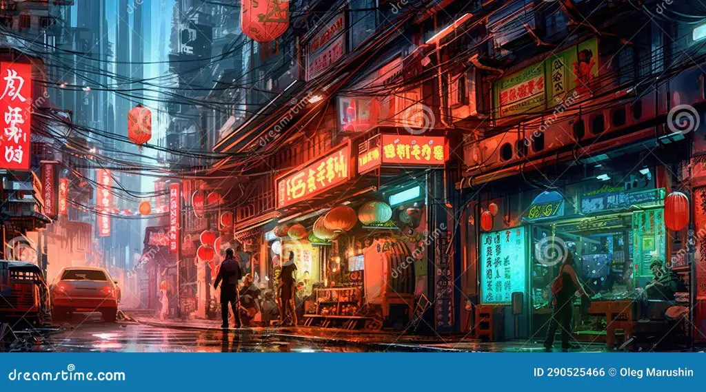 Gambar kota cyberpunk bergaya anime