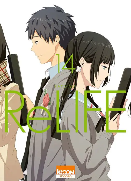 Ilustrasi dari manga ReLife yang menampilkan karakter Arata dan Hishiro.