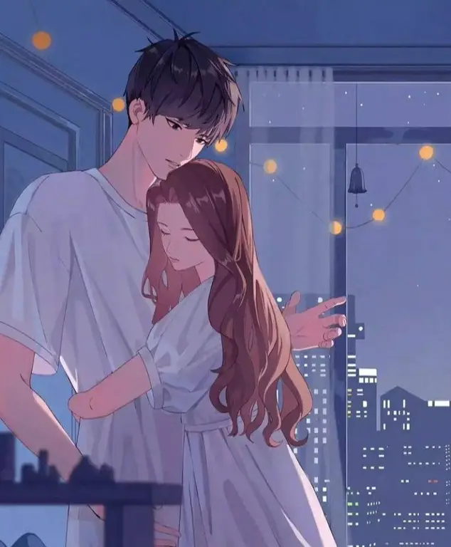 Ilustrasi pasangan anime yang sedang jatuh cinta