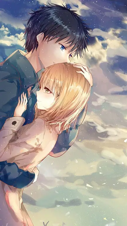 Ilustrasi pasangan romantis yang terinspirasi dari Akari dan Yamada Pasangan anime romantis
