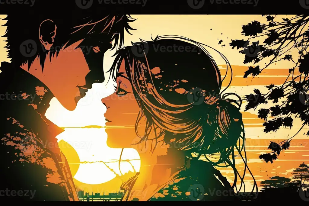 Ilustrasi pasangan manga romantis