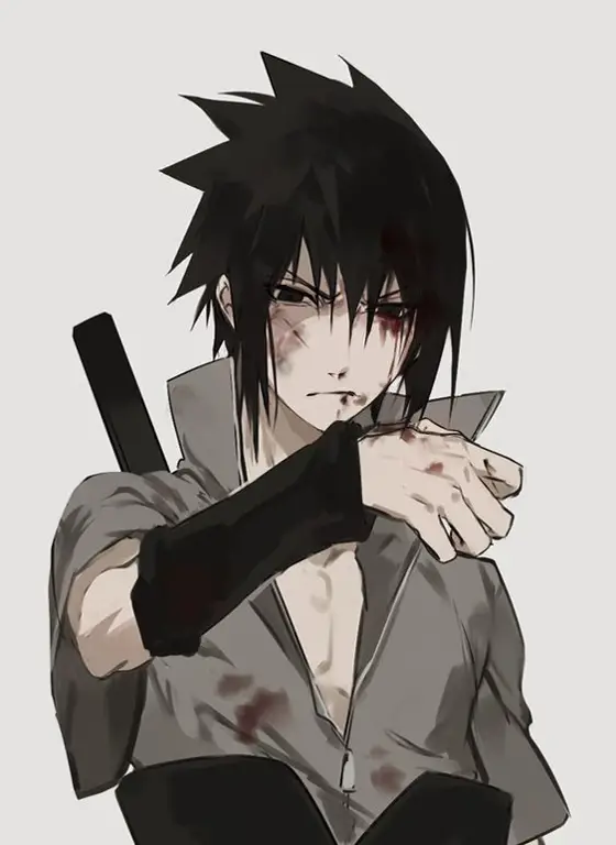 Gambar fan art Sasuke Uchiha dan Chino bertarung