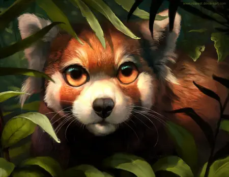 Red panda dalam setting anime fantasi