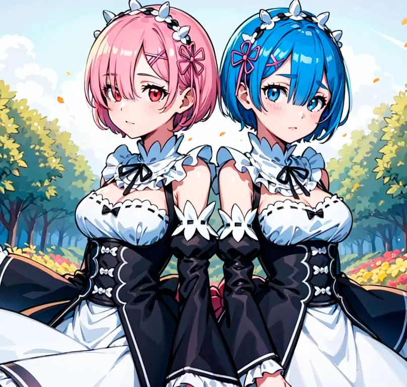 Gambar fanart Rem dan Ram dari anime Re:Zero