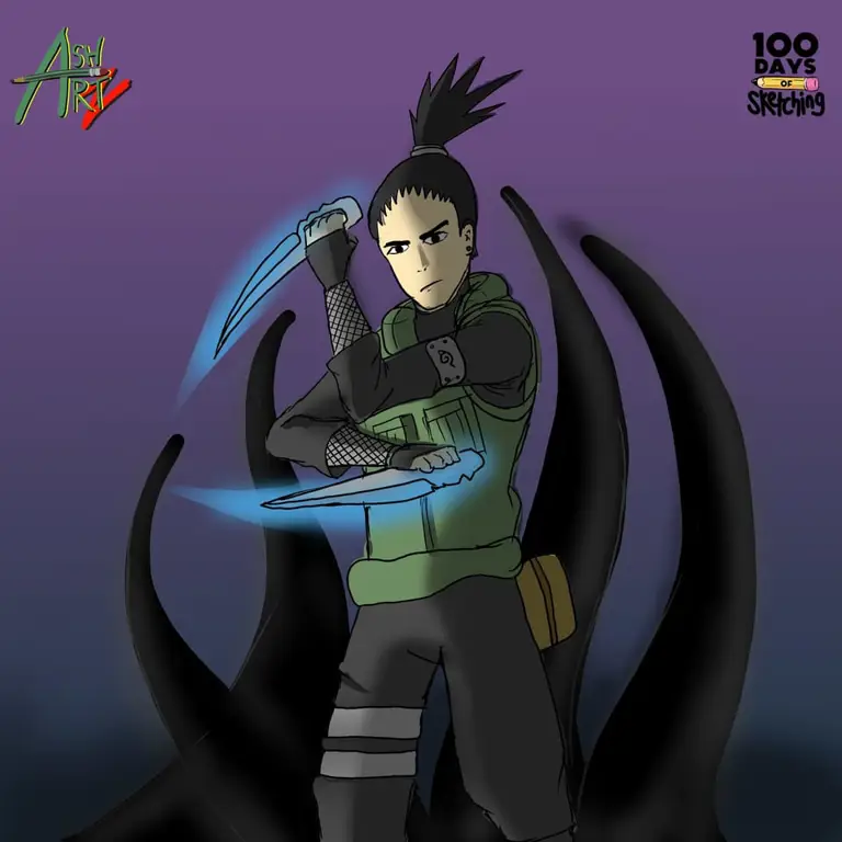 Gambar Shikamaru Nara dalam gaya anime