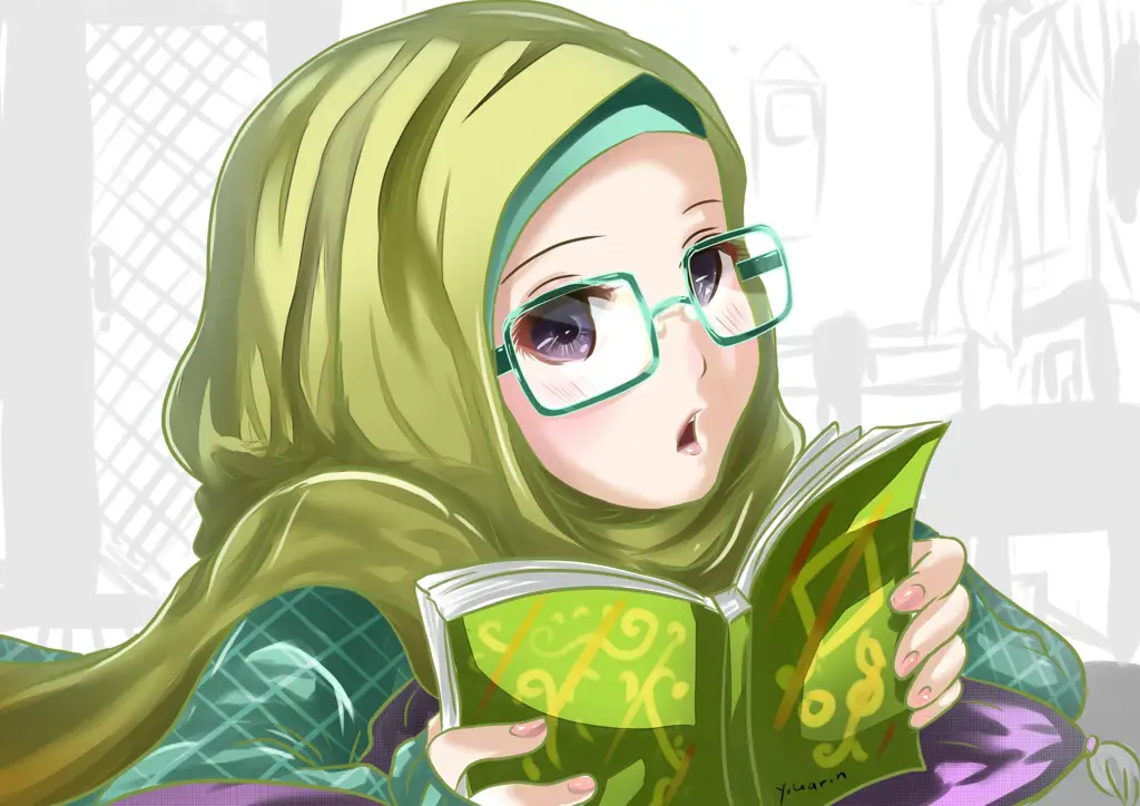 Ilustrasi seorang wanita berhijab dalam gaya anime