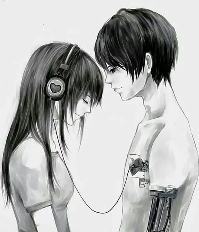 Ilustrasi yang menggambarkan kesedihan pasangan anime yang terpisah Ilustrasi pasangan anime yang sedih