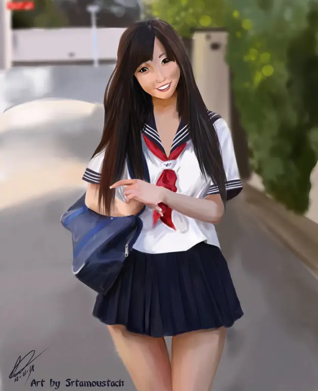 Ilustrasi gadis sekolah anime Jepang