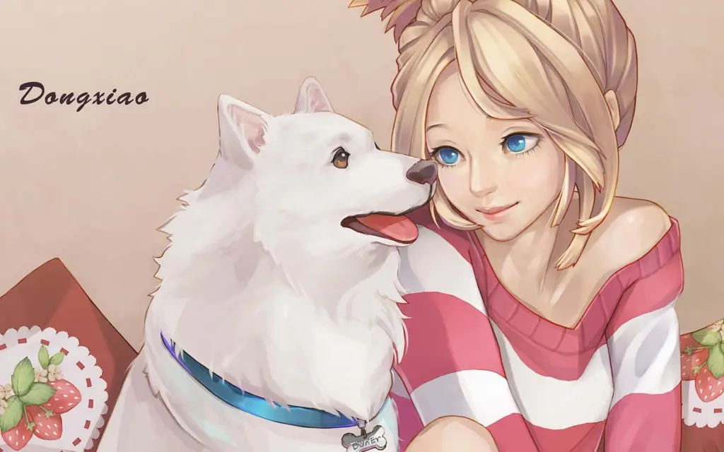 Gambar gadis anime imut dengan familiar anjing