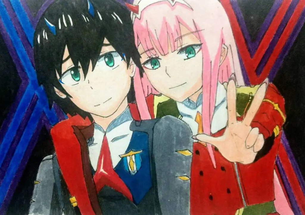 Gambar Zero Two dan Hiro dari manga Darling in the Franxx