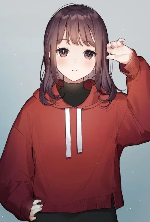 Gadis anime imut mengenakan hoodie