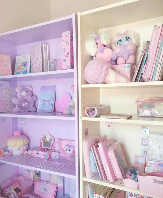 Kamar dengan tema pastel dan nuansa kawaii